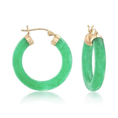 Ross-Simons Jewelry Jade Hoop Earrings With 14kt Yellow Gold | Target