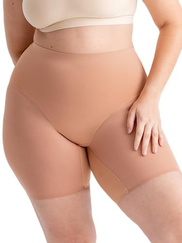 SHAPERMINT Compression Shorts - High Waisted Women Mesh Body Shaper Shorts - Under Dress Shapewear Shorts, No Chub Rub - Women's Thigh Slimmer for Dresses - from Small to Plus Size, 4X-Large, Latte | Amazon (US)