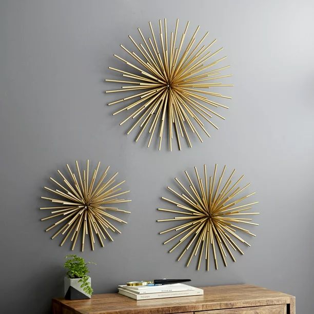 DecMode Indoor Gold Iron Tubes Contemporary Wall Decor, Set of 3 | Walmart (US)