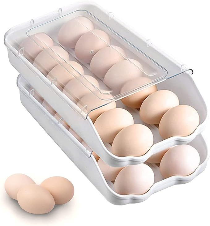 GENGCANG Egg Holder for Refrigerator Egg Tray Auto Scrolling Down for Refrigerator Smart Stackabl... | Amazon (US)