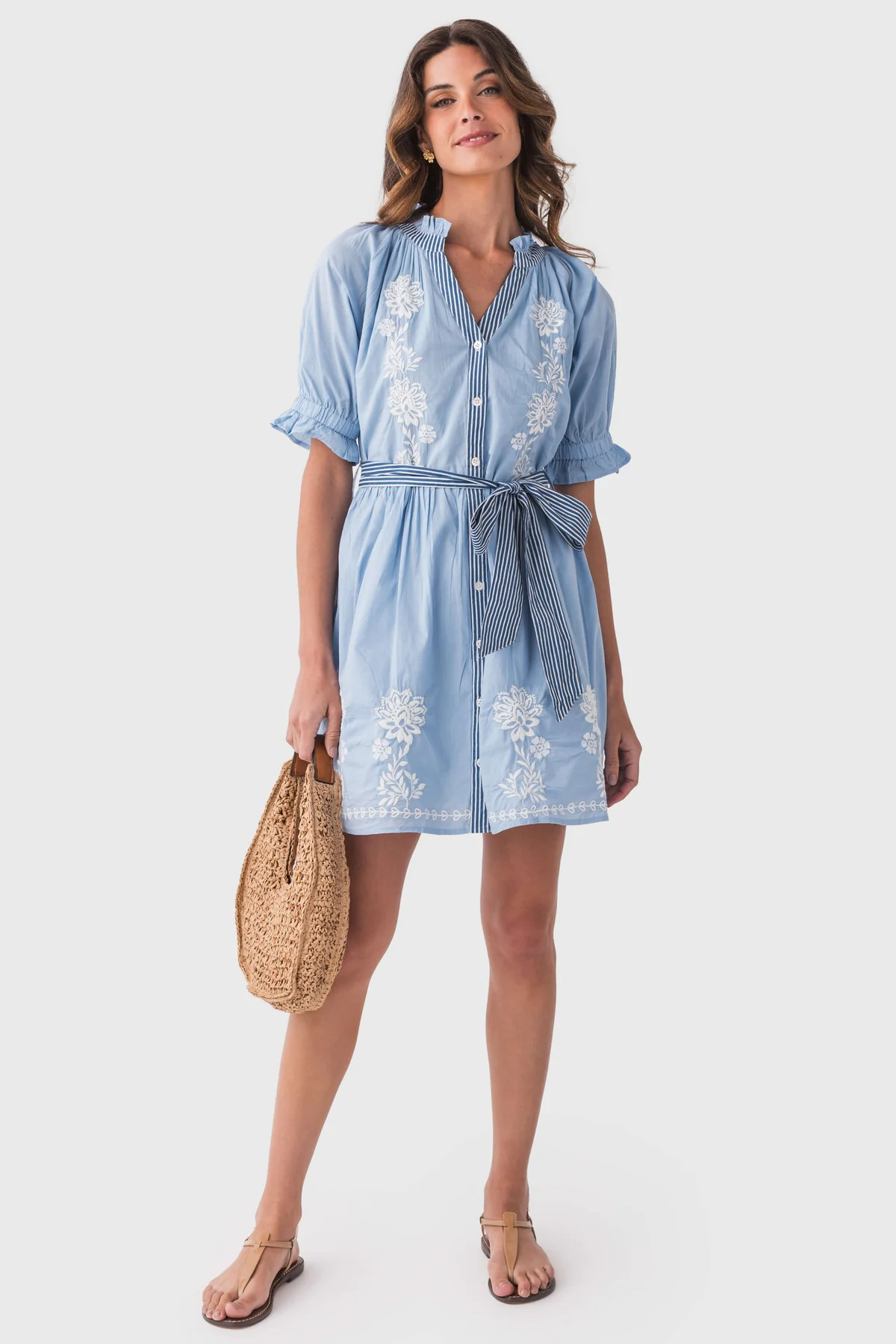 THML Embroidered Tie Waist Dress | Social Threads