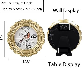 LIHOLO Wallet Size Picture Frames 3x3 Gold Vintage Picture Frames Round Picture Frames Ornate Fra... | Amazon (US)