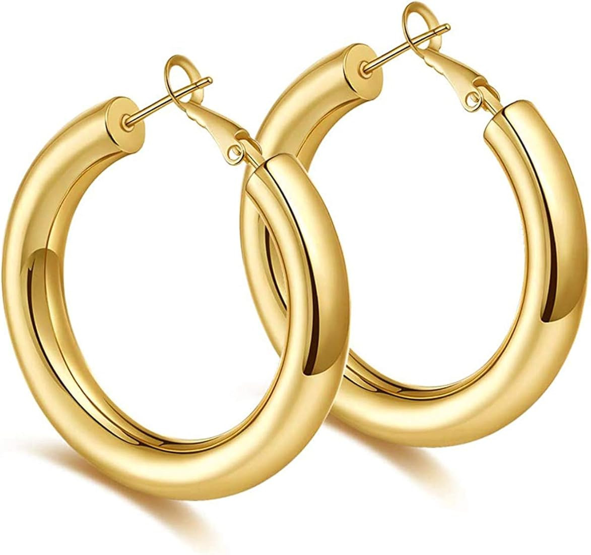 Thick Gold Hoop Earrings Lightweight Howllow Tube Hoops Chunky Gold for Women Hypoallergenic Big ... | Amazon (CA)