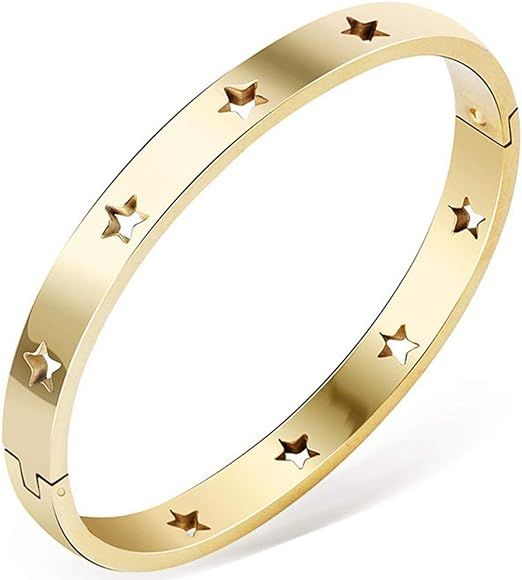 Stainless Steel Stars Open Clasp Classical Plain Bangle Bracelet | Amazon (US)