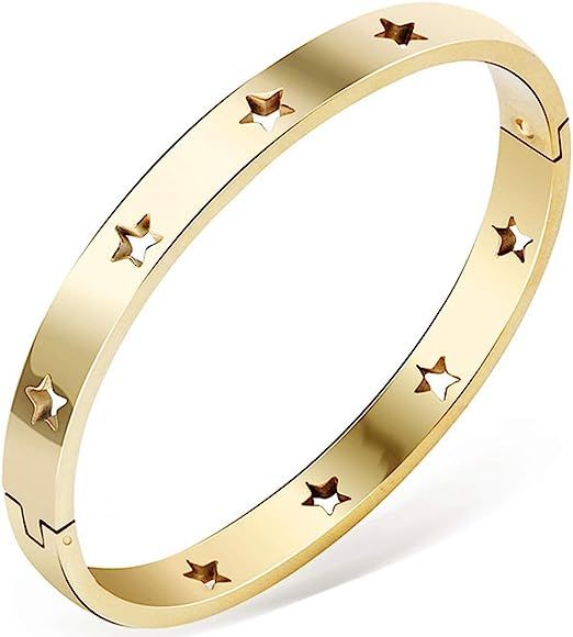 Stainless Steel Stars Open Clasp Classical Plain Bangle Bracelet | Amazon (US)