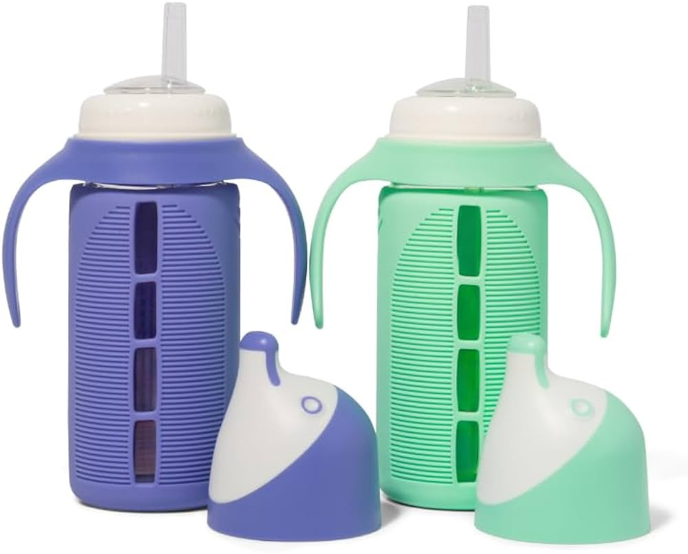 Set of 2 - Glass Sippy Cup for Toddlers - The Luca | Mint Green & Indigo Purple | Spill-Proof | S... | Amazon (US)