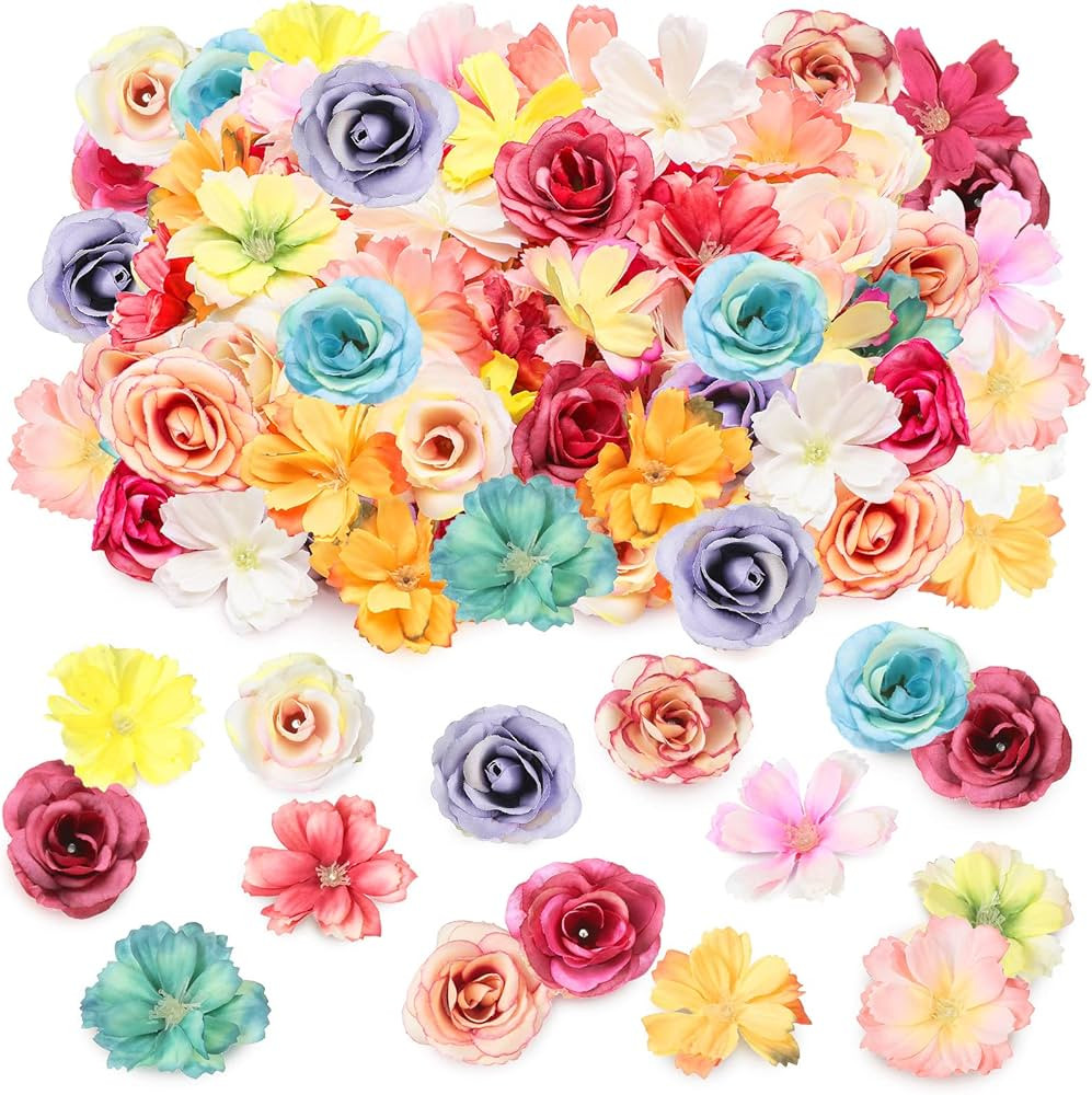 Faux Flower Heads Mini Artificial Flower Heads Fake Peony Daisy Rose Plum Blossom Flowers Multico... | Amazon (US)