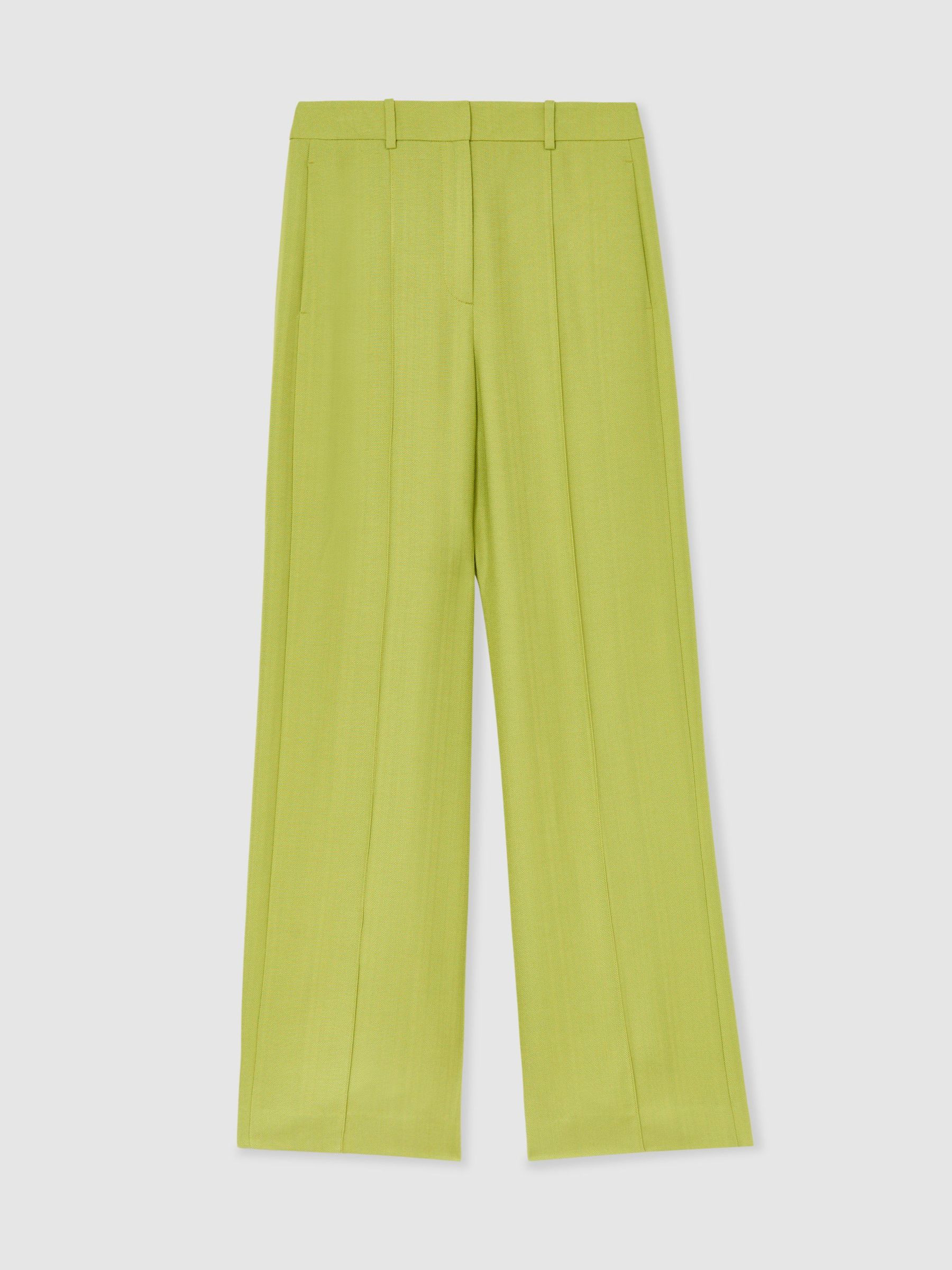 Petite Textured-Weave Wide-Leg Suit Trousers in Green | Reiss UK