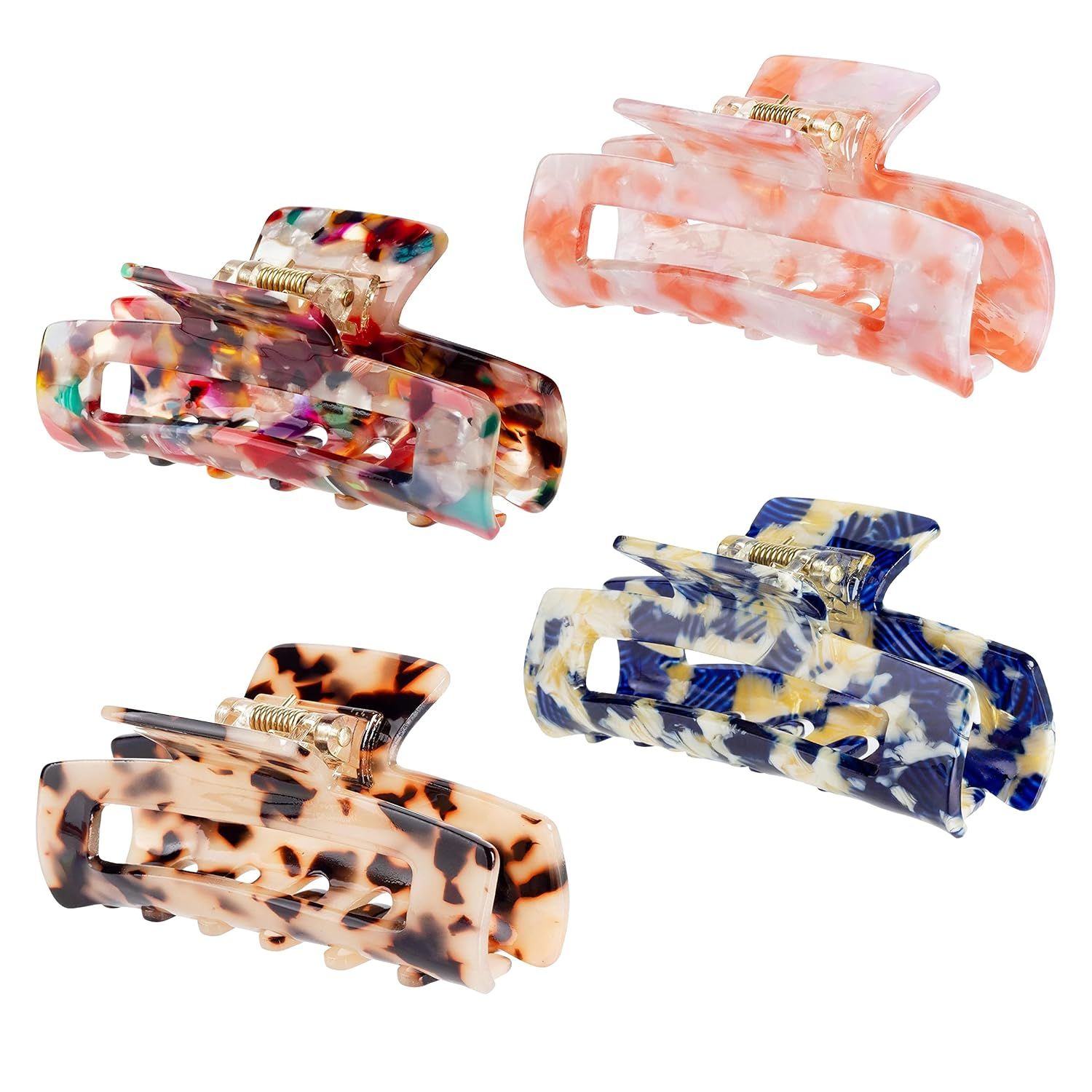 4PCS Hair Claw Clips,Non-Slip Strong Hold Hair Grip Catch Barrette, French Design Tortoise Shell ... | Amazon (US)