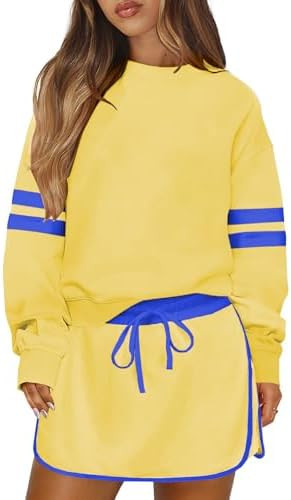 Women's Striped Sweatsuits 2 Piece Set Crewneck Sweatshirt Skort Sets Fall Athletic Tennis Golf M... | Amazon (US)