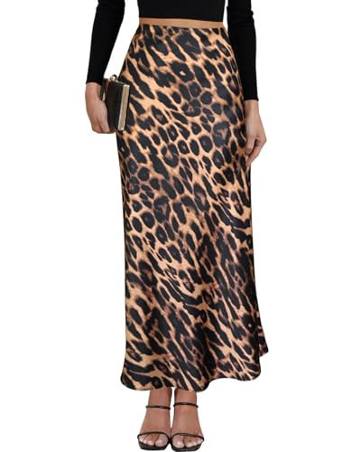 VividMosaic 2025 Satin High Waisted Maxi Skirt Silk A-Line Spring Summer Casual Long Skirts for Women Cheetah Print | Amazon (US)