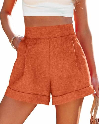 Wihion Women Summer Wide Leg Shorts High Waisted Casual Bermuda Shorts Lightweight Workwear Shorts with Pocket Orange | Amazon (US)
