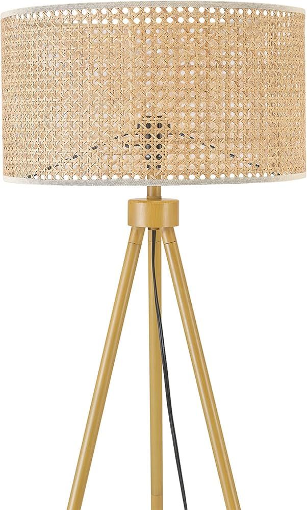 Globe Electric 65914 60" Floor Lamp, Faux Wood Tripod Base, Rattan Shade, On/Off Rotary Switch on... | Amazon (US)