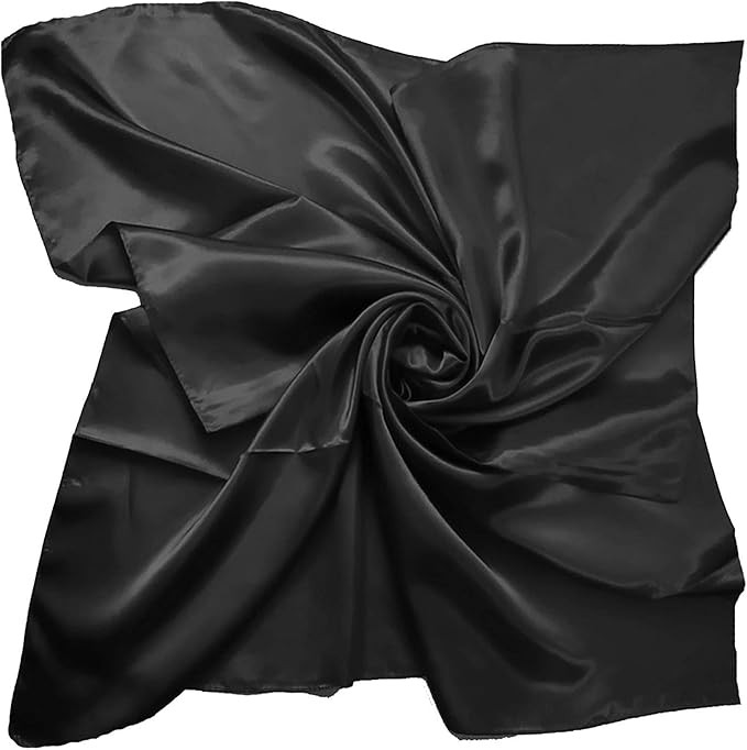 satin silk Large Square Plain Nautical Head Neck Scarf Wrap 90 cm X 90 cm (BLACK) | Amazon (UK)