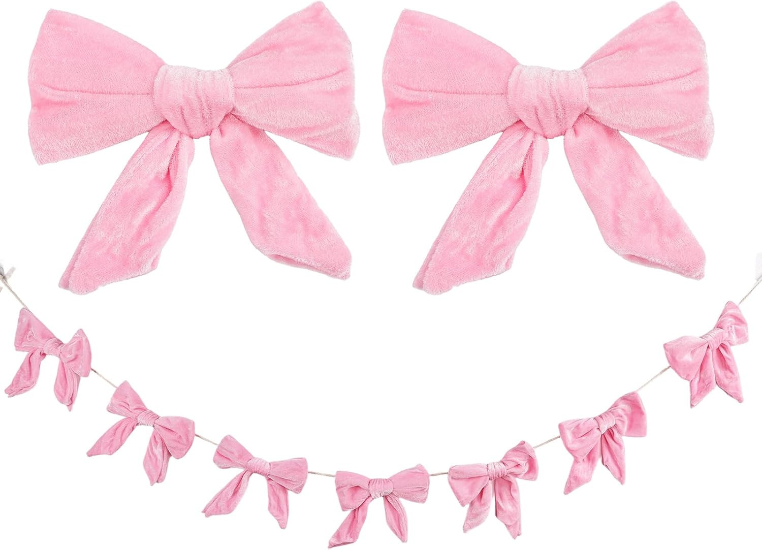 1PCS - 8.2FT Velvet Bow Garland Bow Banner Hanging for Window Wall Home Birthday Halloween Christmas New Year Party Decoration,Pink | Amazon (US)