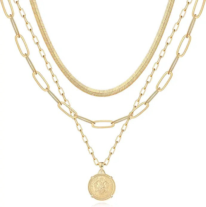 Hidepoo Gold Layered Necklaces for Women, 14K Gold Plated Dainty Coin Pendant Choker Necklace Her... | Amazon (US)