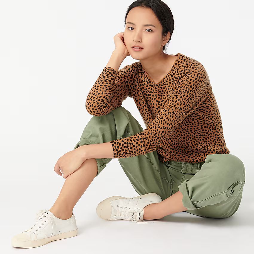 Cashmere crewneck sweater in leopard dot | J.Crew US