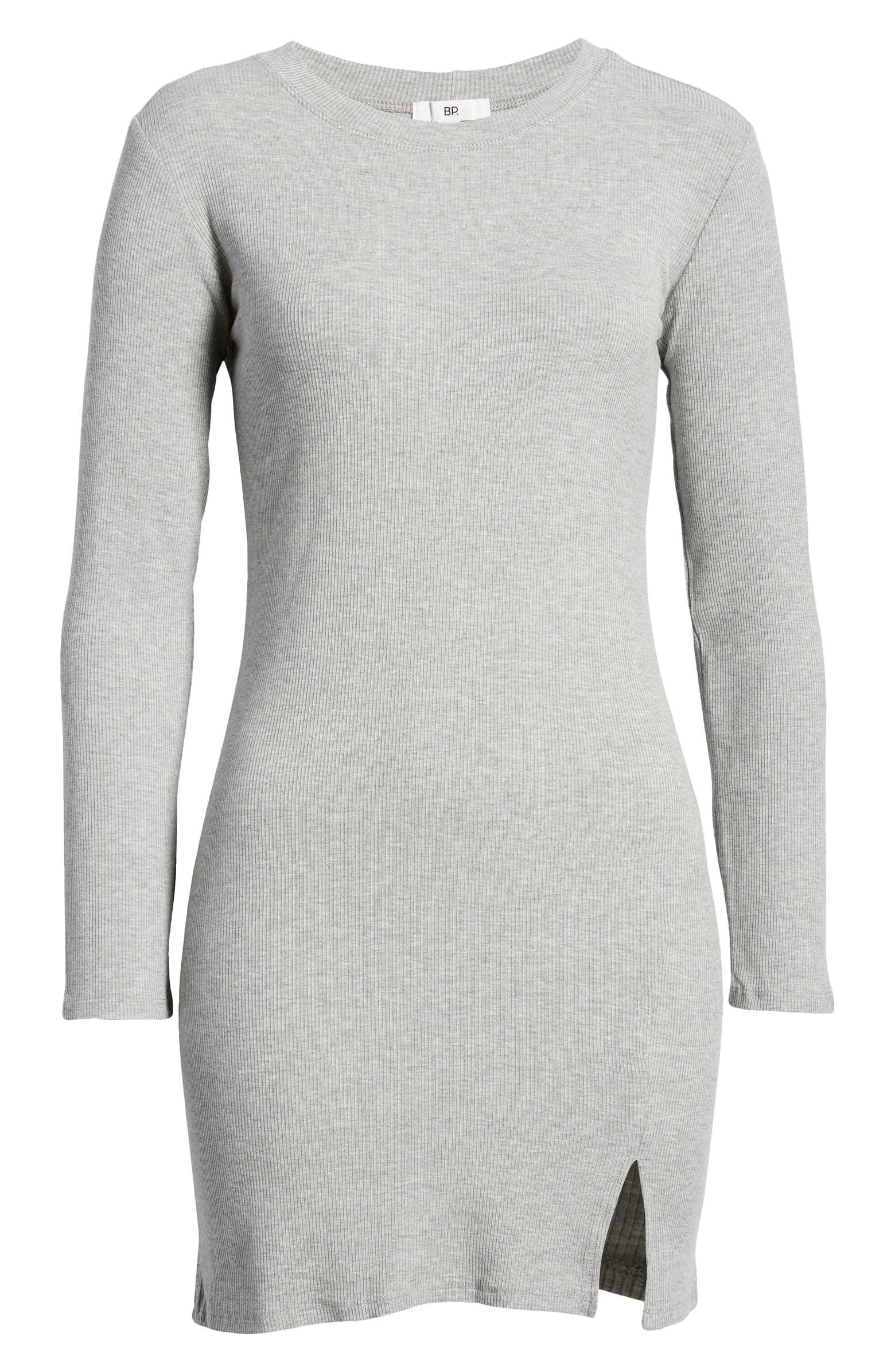 Fitted Slit Long Sleeve Rib Dress | Nordstrom