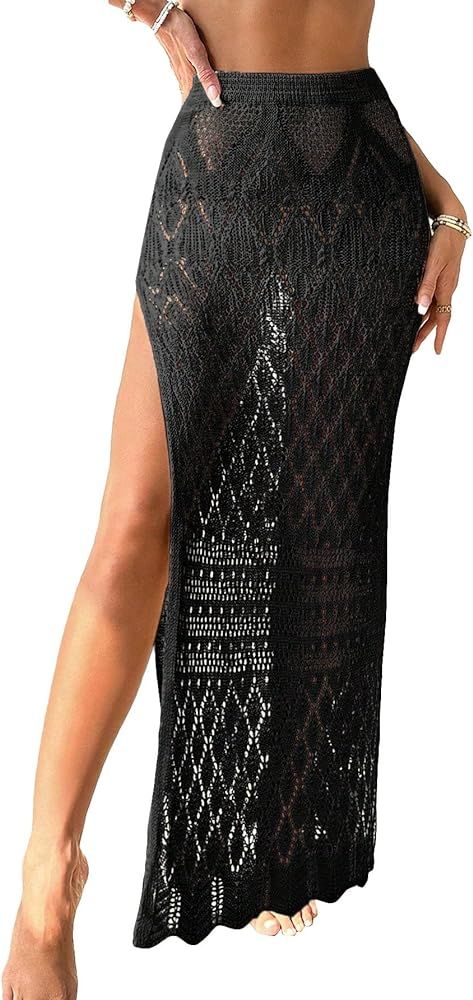 SHENHE Women's Crochet Swim Cover Up High Slit Sheer Long Beach Skirt Cover Up | Amazon (US)