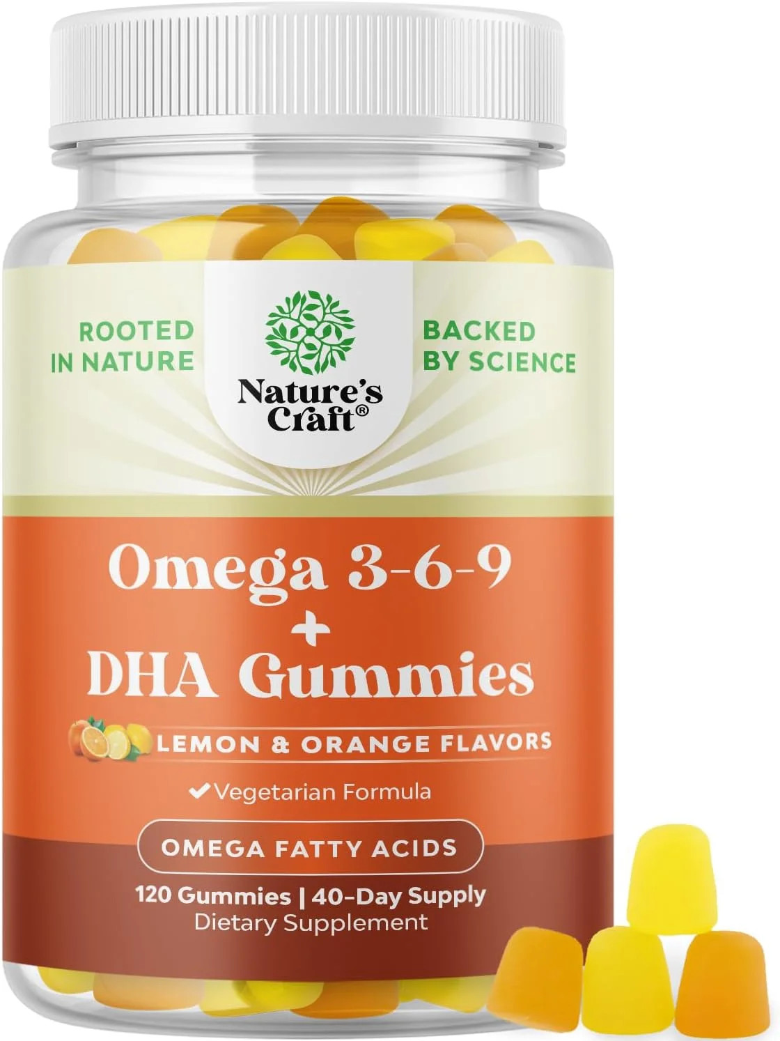 Natures Craft Omega 3 Gummies, Plant-Based Fish-Free Omega 3 6 9 and DHA, Lemon & Orange Flavors,... | Walmart (US)