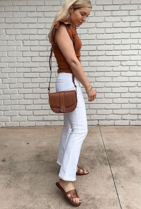 Ruffled Top Sandal
White jeans 
Bag
Sandals

Vacation outfit
Date night outfit
Spring outfit
#Itkseasonal
#Itkover40
#Itku #LTKshoecrush #LTKfindsunder100 #LTKitbag