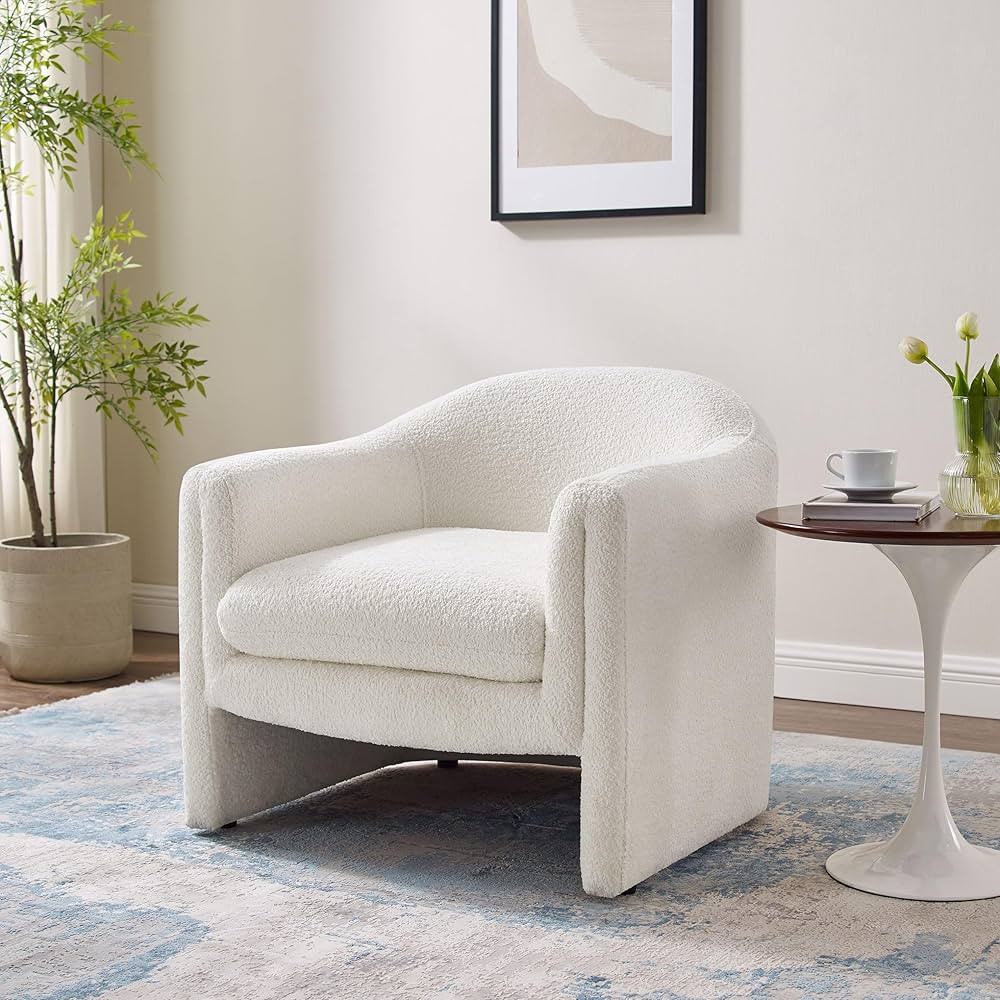 Living Room Accent Chair, U Shaped Club Chair, and Reader Rriendly Bedroom Bucket Chair with Soft Cushion and Armrest, Boucle, White | Amazon (US)