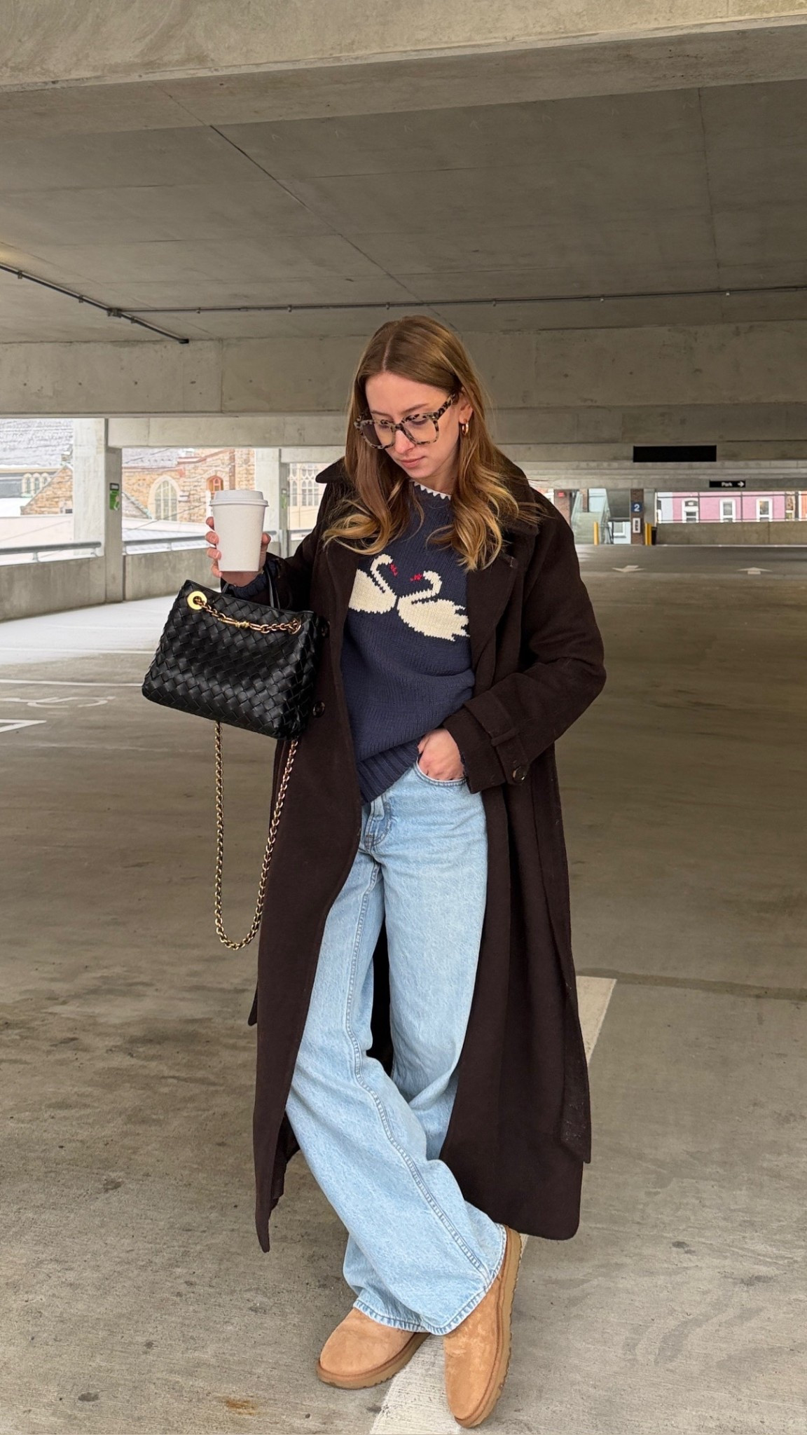 12/27/25 my cozy, casual winter outfit details — one of those easy, everyday looks that still feels put together. I’m linking my UGG mini boots for warmth and comfort, my Abercrombie loose jeans that I’ve been wearing nonstop, and my navy knit sweater with the two little swans on it, which is such a cute, subtle winter detail. I’m wearing a size medium/large in the sweater for a slightly relaxed fit. I’m also linking my brown Abercrombie wool-blend coat that pulls the whole look together, my Amazon blue light glasses, and my new Bottega bag as the finishing touch. Cozy, practical, and very much my winter uniform.

#LTKSaleAlert #LTKootd