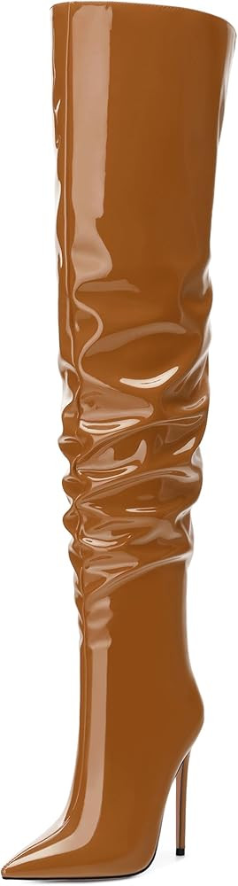 Sexy Stiletto Over The Knee Thigh High Heel Boots For Women Pointed Toe Patent Pull On Tall Boots... | Amazon (US)