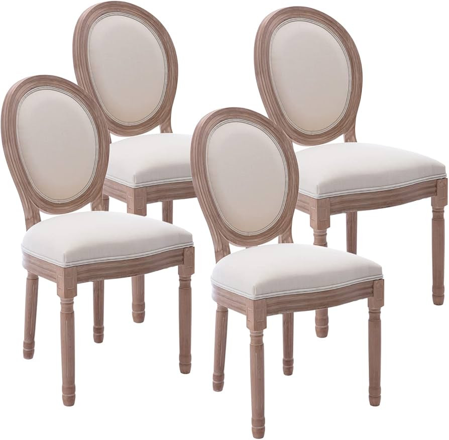 Kiztir French Country Dining Chairs Set of 4, Farmhouse Dining Chairs with Round Backrest, Mid Ce... | Amazon (US)