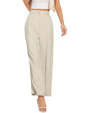 KICZOY Women's Wide Leg High Waist Wide Leg Pants Loose Fit Back Elastic Waist Pleated Front Trou... | Amazon (US)