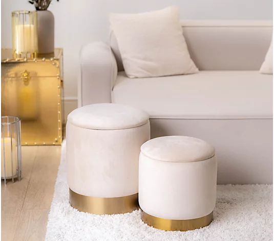 BFF Collection Set of 2 Velvet Storage Ottomans with Gold Base | QVC