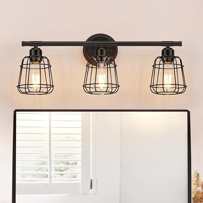 Elibbren 3-Light Bathroom Vanity Light Fixtures Over Mirror, Matte Black Bathroom Lighting Fixtur... | Amazon (US)