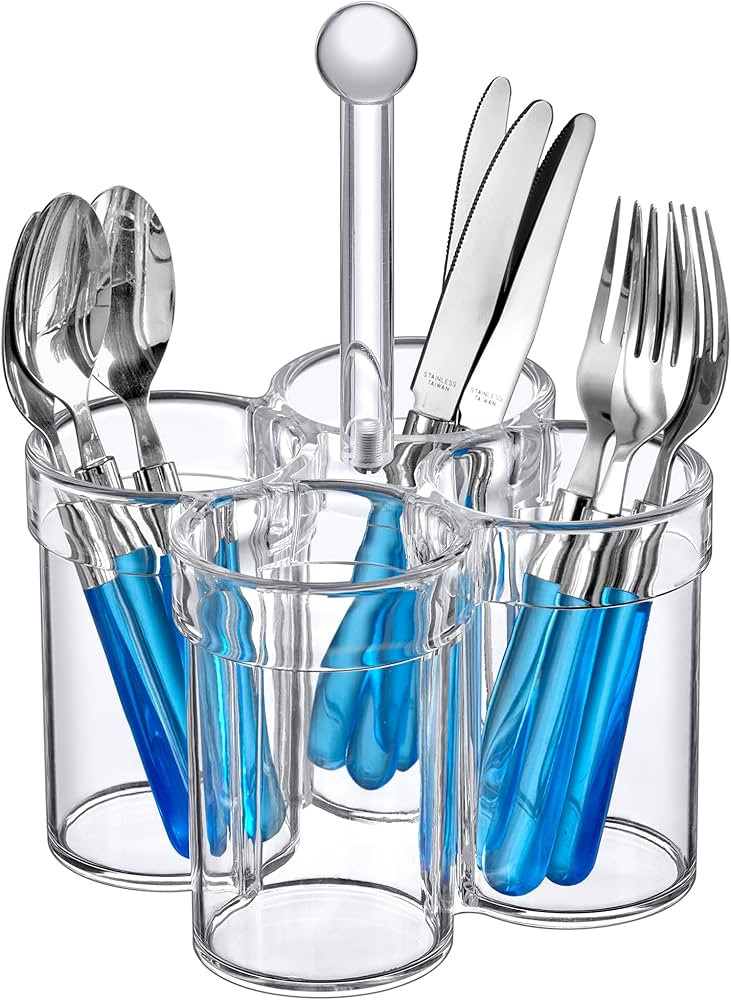 Amazing Abby - Felicia - Plastic Flatware Organizer, 4-Slot Utensil Holder with Handle, Easy-Carr... | Amazon (US)