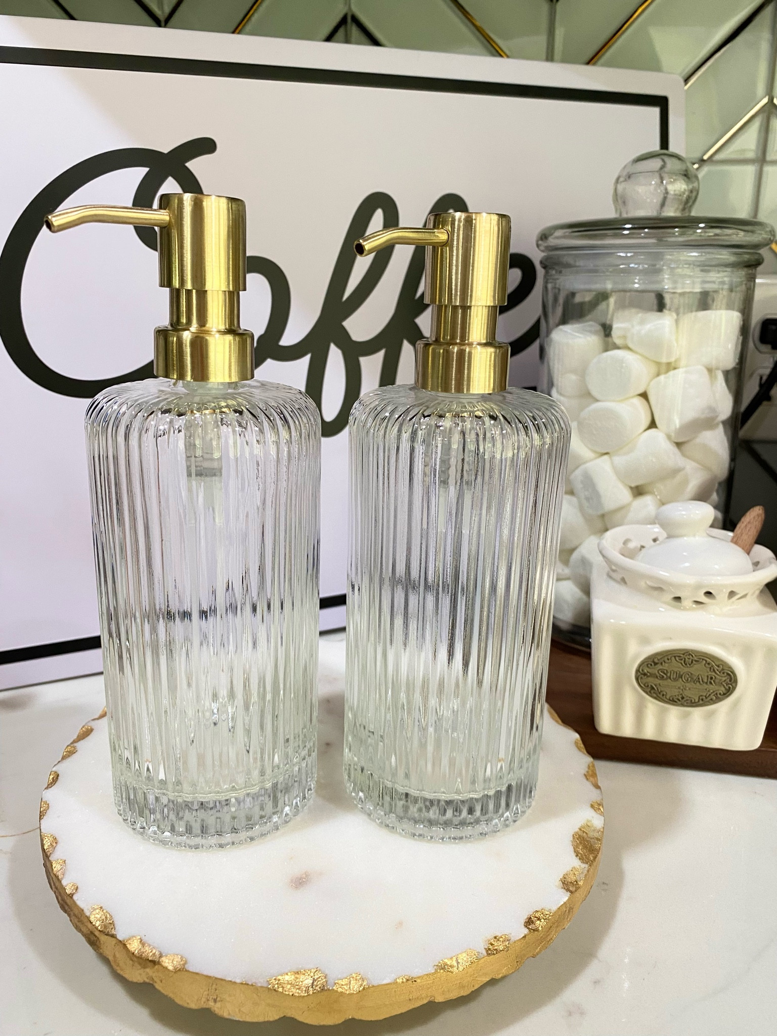 Coffee bar syrup bottle dispenser looks so cute on this marble trivet! 

#LTKFind #LTKhome #LTKstyletip