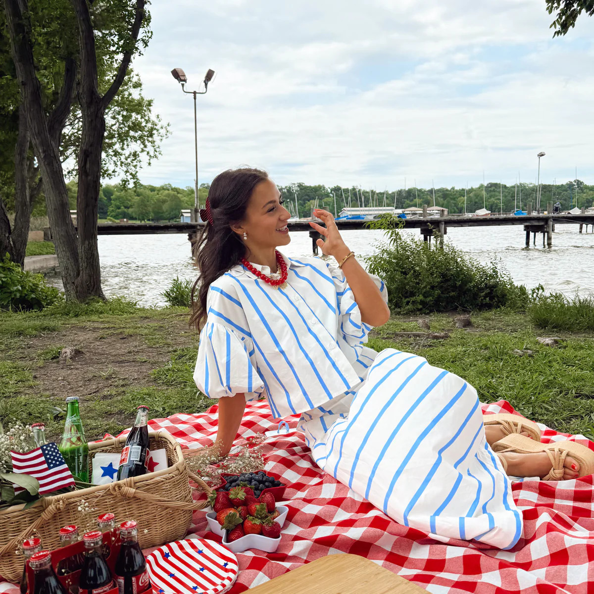 Hamptons Holiday Midi Skirt - Blue Stripe | The Impeccable Pig
