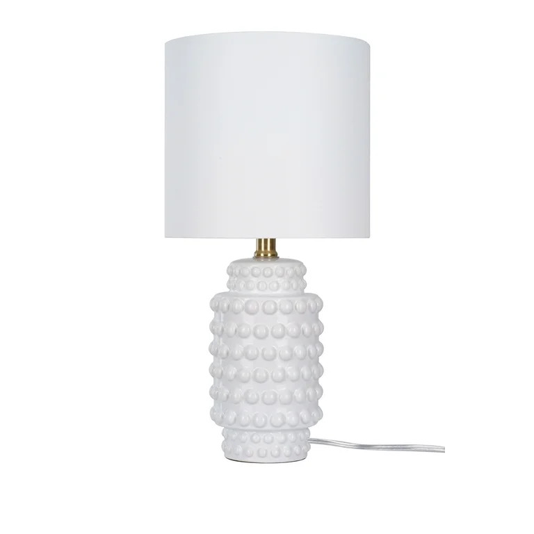 My Texas House Hob-Nail Ceramic Table Lamp, White Finish with Brass Accents, 18" H - Walmart.com | Walmart (US)