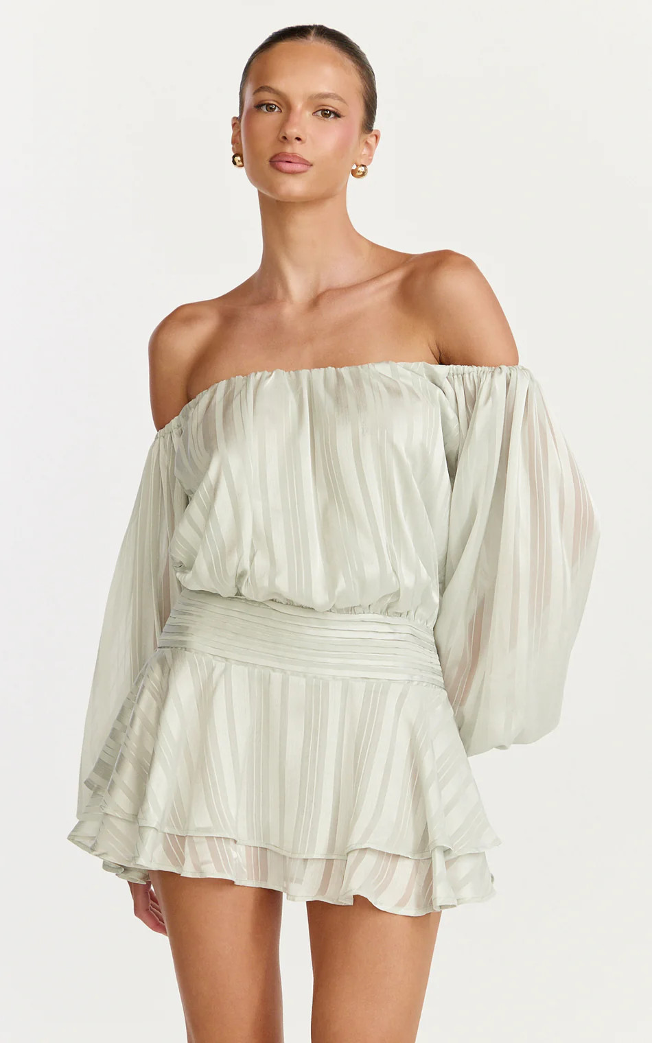 Balloon Sleeve Off Shoulder Dress in Sage | Showpo (US, UK & Europe)