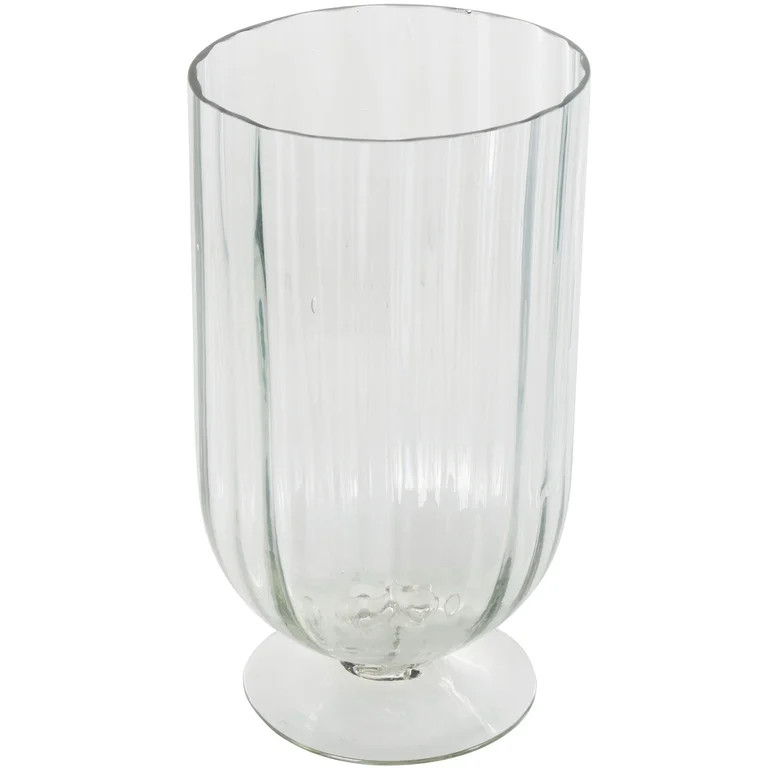 DecMode Glass Ribbed Fluted Candle Holder with Elevated Base | Walmart (US)