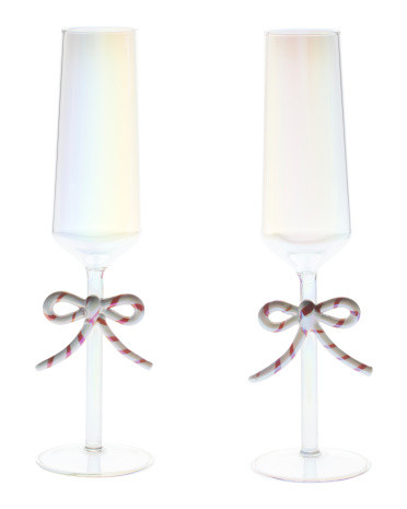 2pk Candy Cane Bow Luster Champagne Glasses | Drinkware | Marshalls | Marshalls