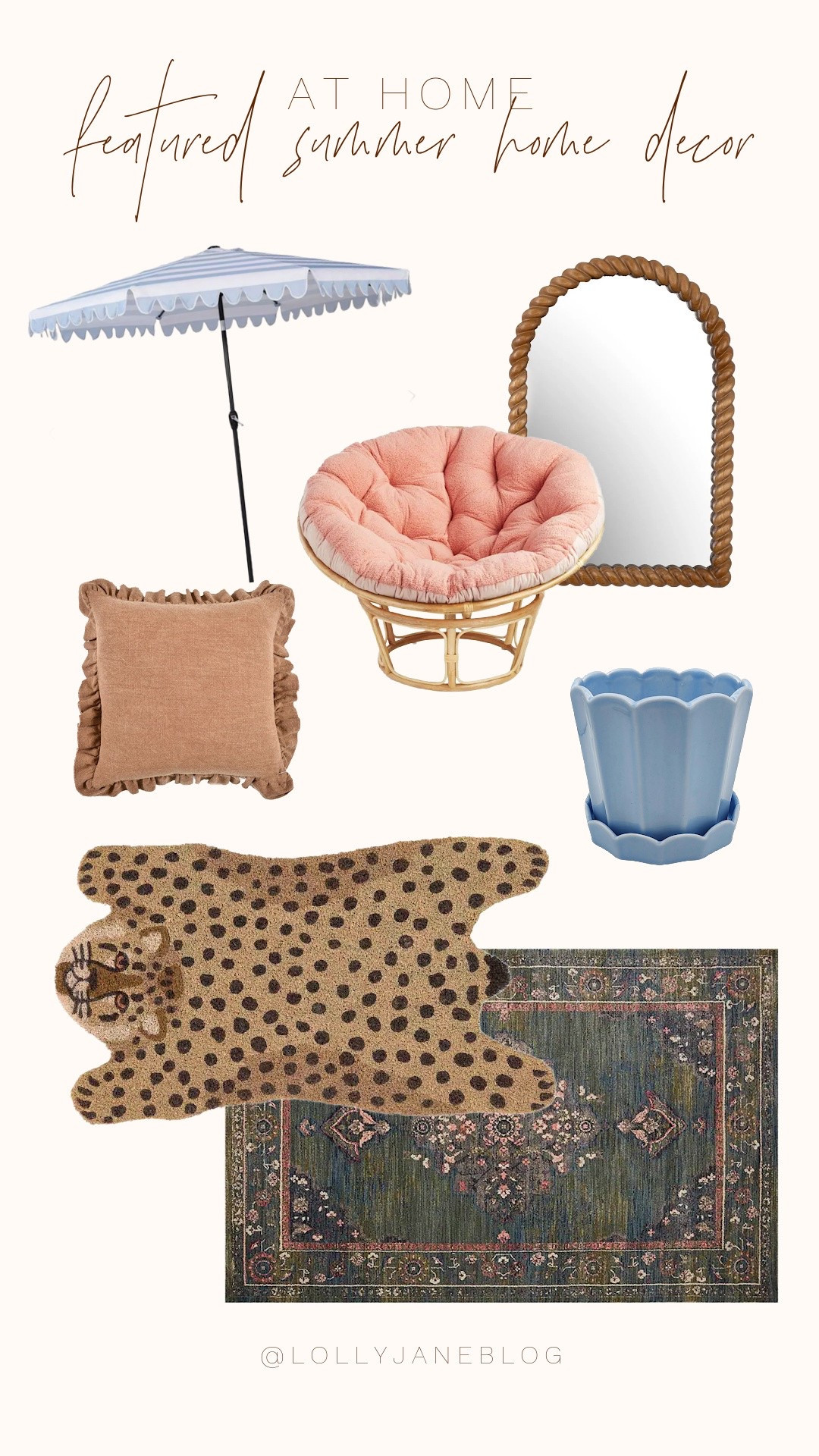 Refresh your space with our latest At Home favorites! 
Start with shade in style under a bold blue striped umbrella, then sink into the cozy comfort of a Papasan Bowl Chair. Add a pop of color with a vibrant blue planter and layer in texture with a playful throw pillow. Ground your look with a lush green rug and a fierce tiger cheetah rug for just the right edge. Top it all off with a stunning wall mirror that reflects your unique style.
Every piece, a vibe. Every corner, you. ✨
#AtHomeStyle #HomeRefresh #FoundItAtHome #InteriorGoals

#LTKHome #LTKSeasonal #LTKStyleTip