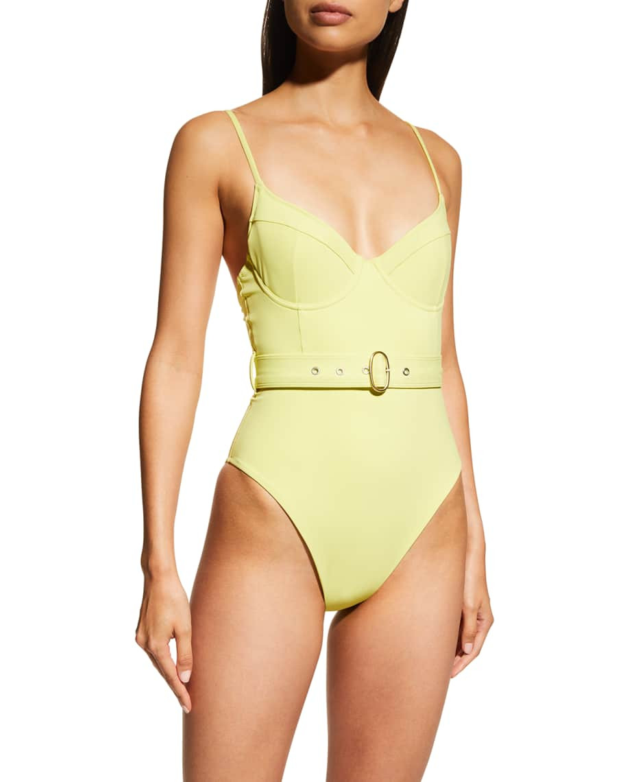 Jonathan Simkhai Noa Belted Bustier One-Piece Swimsuit | Neiman Marcus