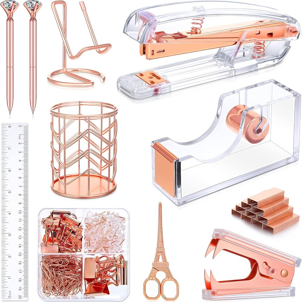 Desk Accessories, Office Supplies for Women of Stapler, Staple Remover, Tape Holder, Pen Holder, ... | Amazon (US)