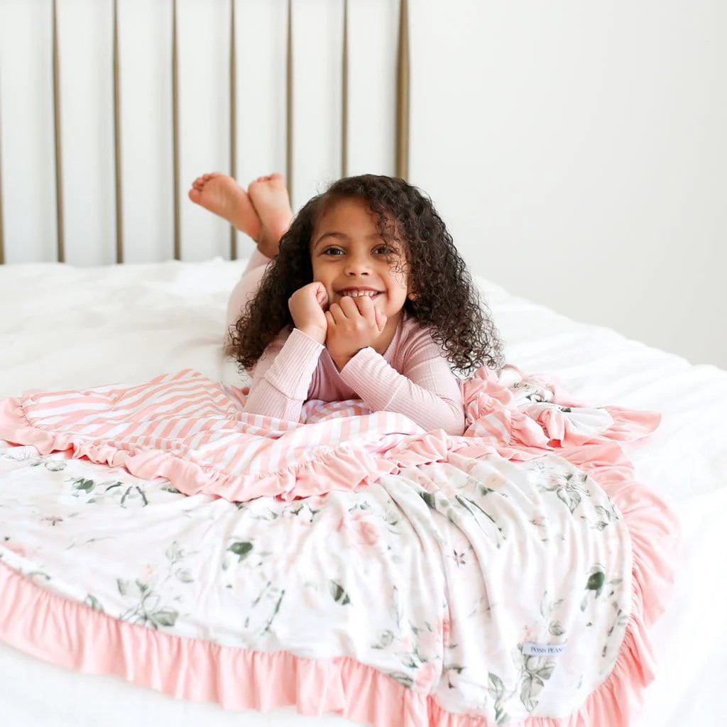 Luxe Patoo™ | Vintage Pink Rose & Rose Stripe | Floral Baby Blanket | Posh Peanut