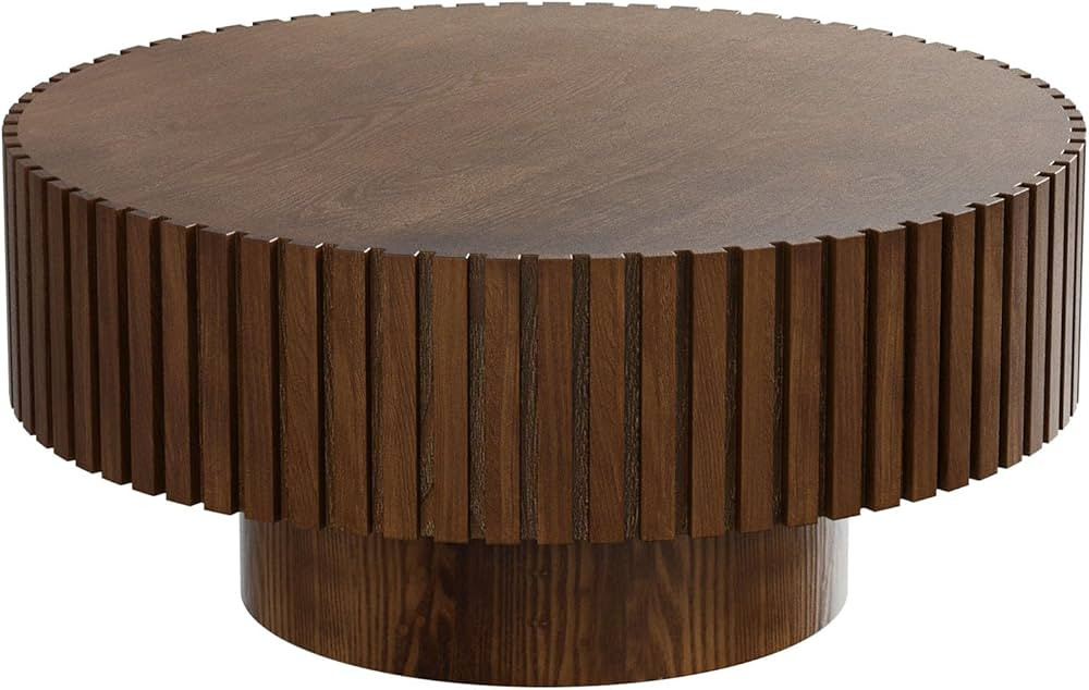 Round Drum Coffee Table, Modern Handcraft Fluted Drum Coffee Tables, Wooden Circle Coffee Table L... | Amazon (US)