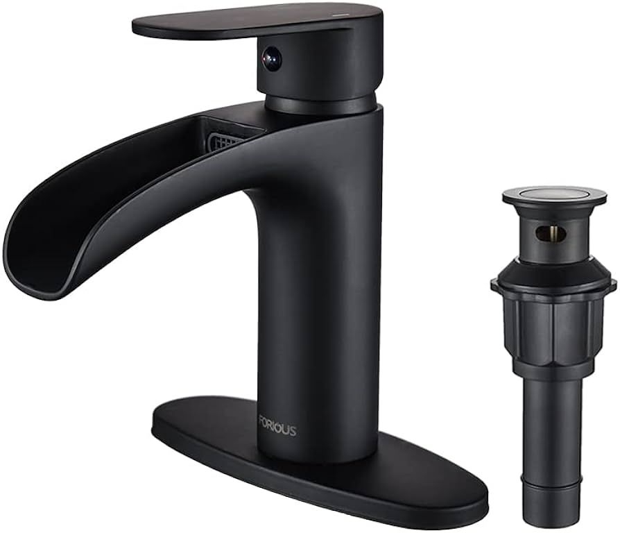 FORIOUS Black Waterfall Bathroom Faucet Single Handle, Single Hole Bathroom faucets with Metal Po... | Amazon (US)