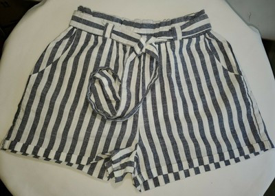 Frill Waist Self Belted  Shorts170630701 Xtra Small blue stripe cotton w pockets | eBay US