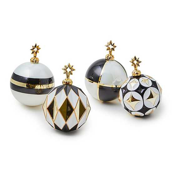 Black & White Star Glass Ball Ornaments, Set of 4 | MacKenzie-Childs