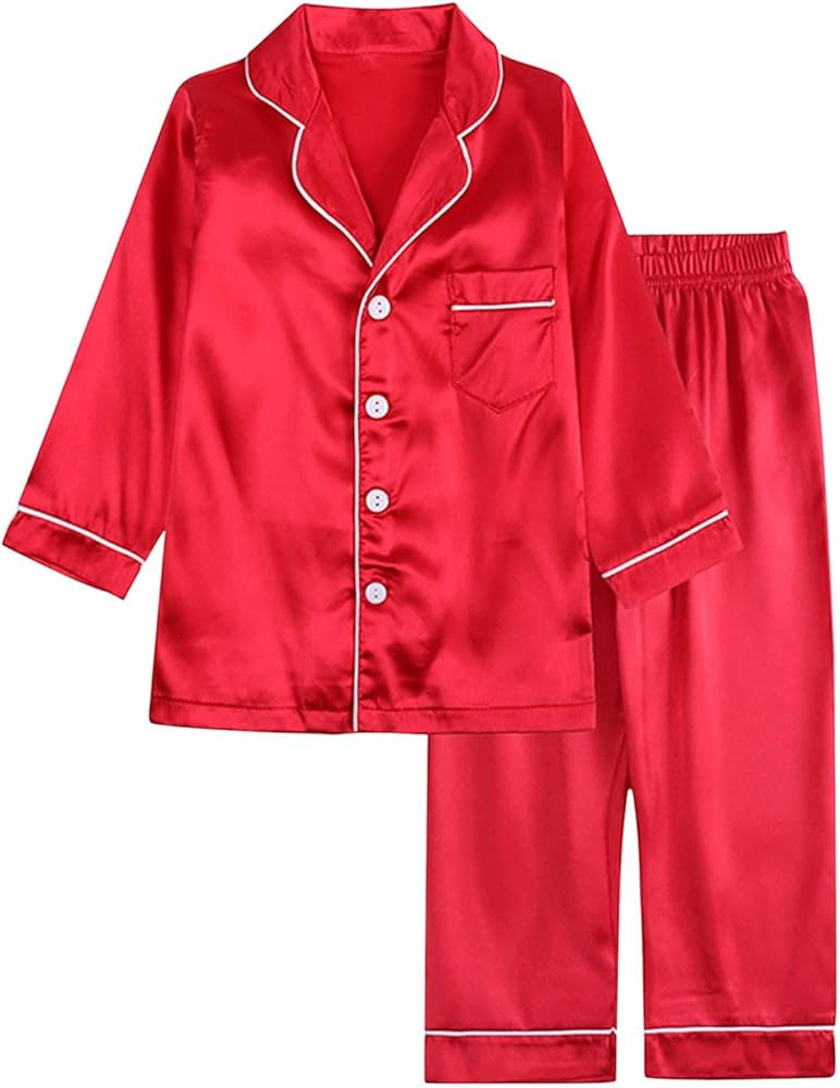 Little Baby Girls Boys Satin 𝐏a𝐣amas Set Long Sleeve Solid Silk 𝐏𝐣s 2PC Kids Toddler ... | Amazon (US)