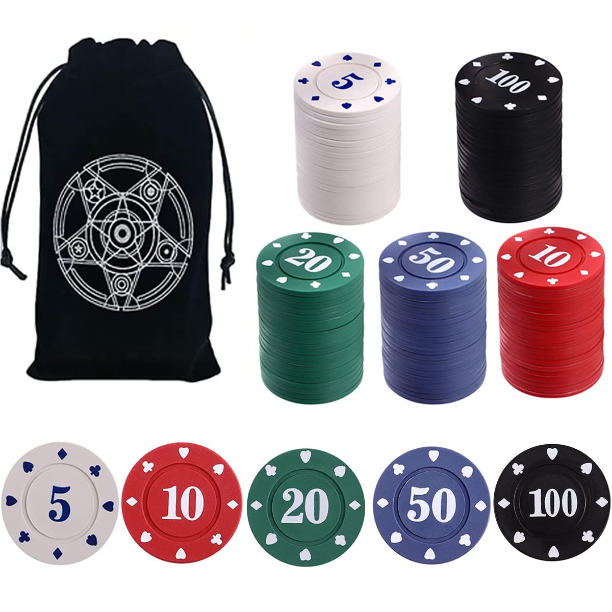 IXIGER Poker Chips,Denomination Poker Chips Set with Black Velvet Pouch Bag,Plastic Learning Coun... | Amazon (US)