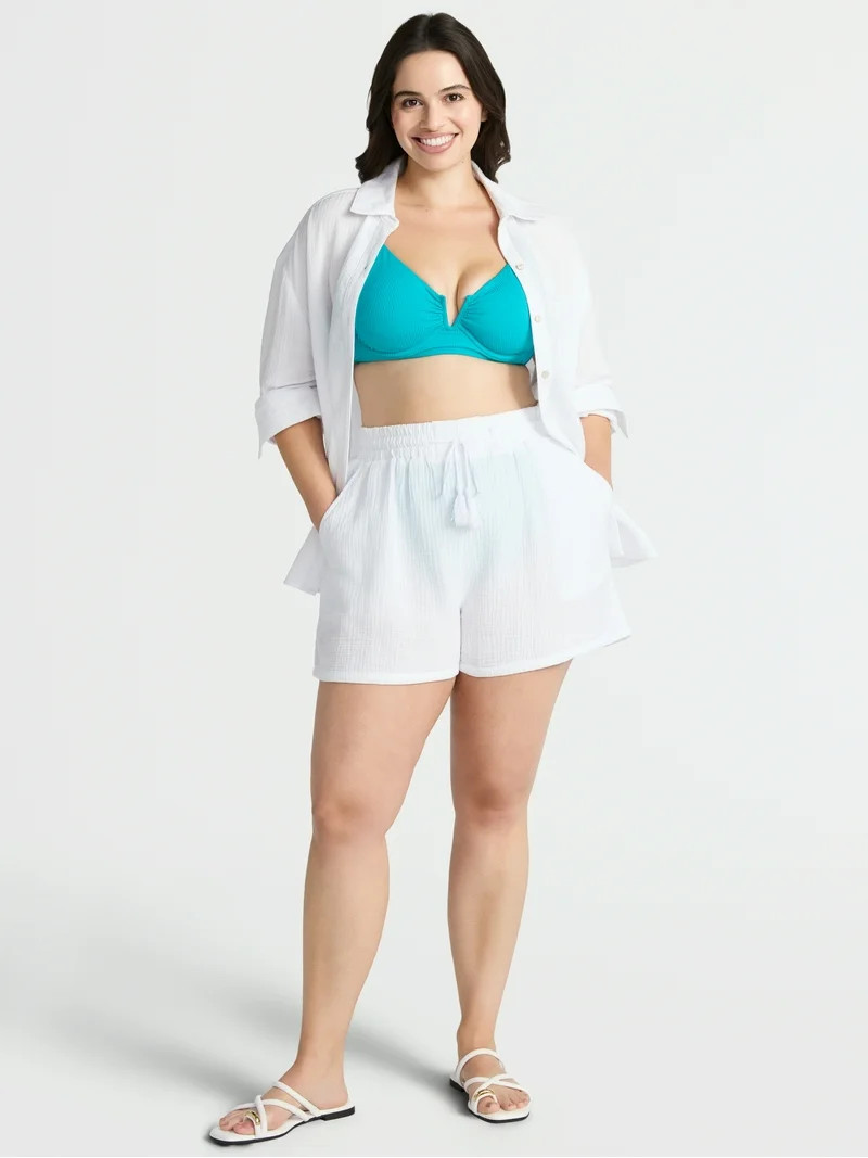 Time and Tru Women's and Women's Plus Textured Cotton Coverup Shorts, Sizes XS-3X | Walmart (US)